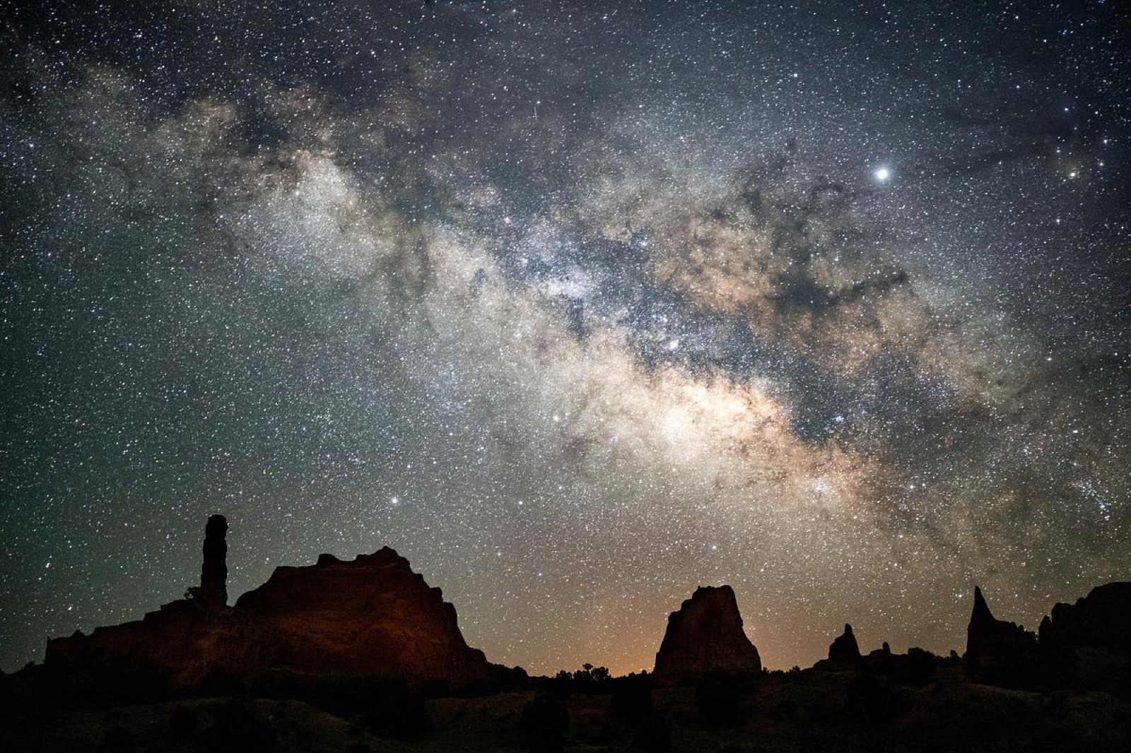 The Milky Way core over the sandstone spires of Kodachrome Basin State Park, a stop on the Highway 12 dark sky route